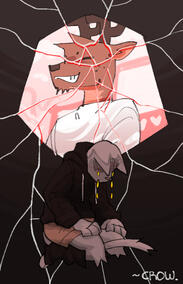 On My Mind Pictured is a gray cat with a black hoodie and khaki shorts on their knees. Their head downwards, they cry dotted yellow tears. In the background is the shattered image of a brown-furred deer.