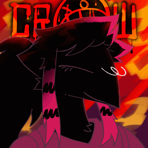 Crow in an animated picture, opening her eye and giving a small chirp.